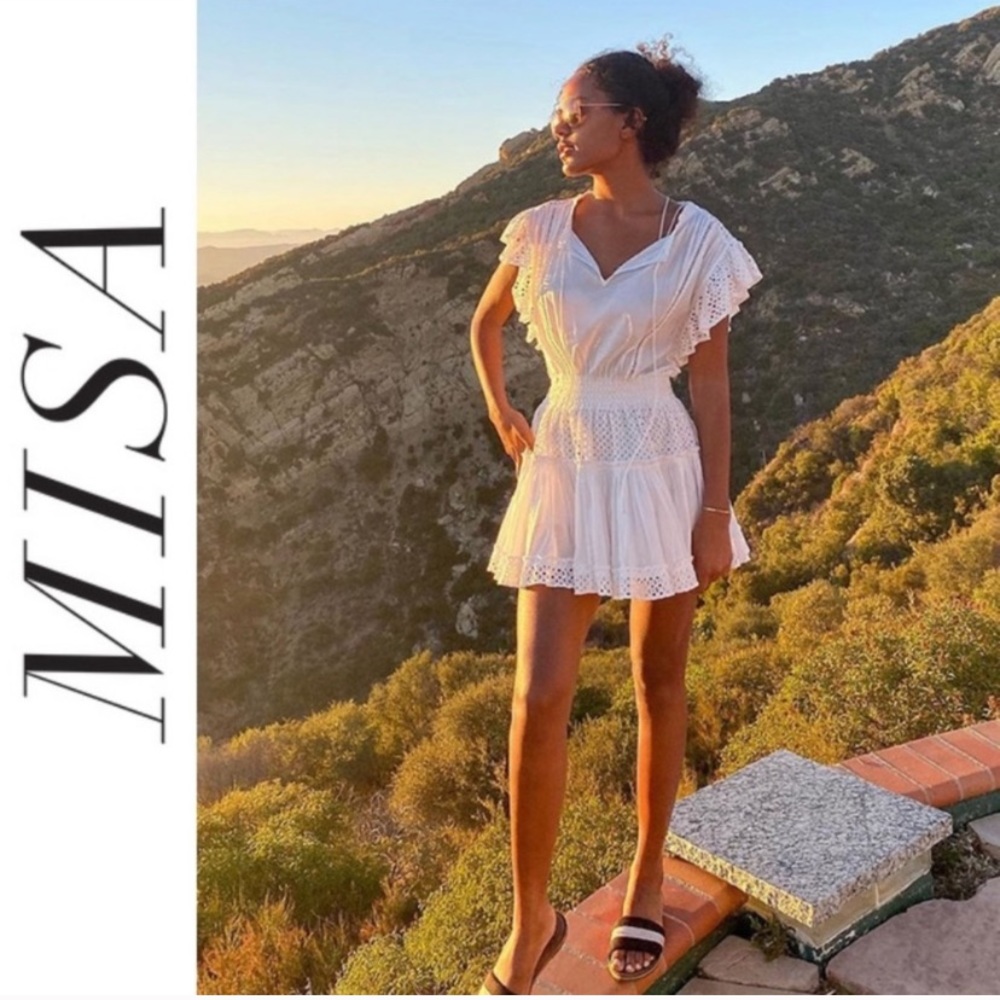 NWT MISA Los Angeles Sarika Dress Ivory Cotton Ruffle S